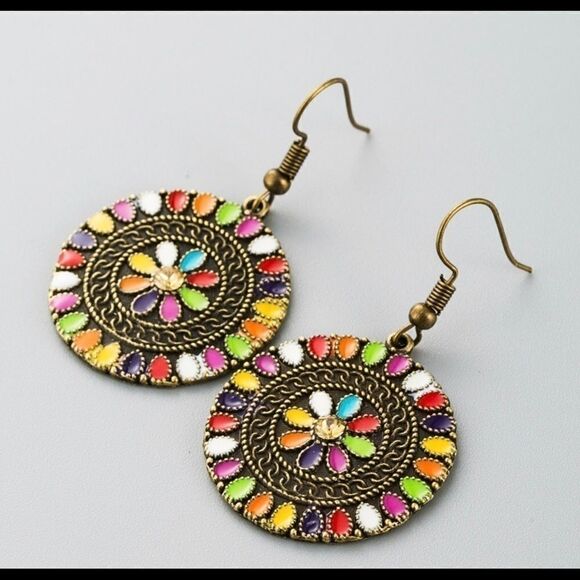 Earrings BOHO style Color Rhinestone Plating - Picture 3 of 7